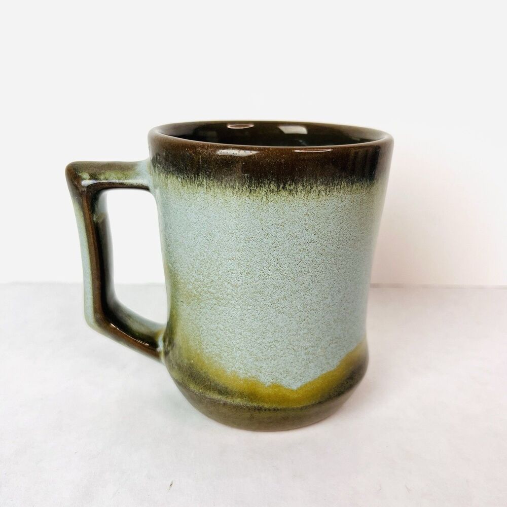 Frankoma Pottery Brown Green Drip Glaze Ceramic Coffee Mug Rustic Studio Style